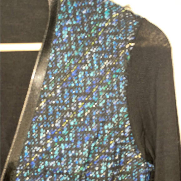 ELLIE Tahari Top Blue Black Twill Wool Blend Zippered Elbow Patch Womens X Small - Picture 5 of 12